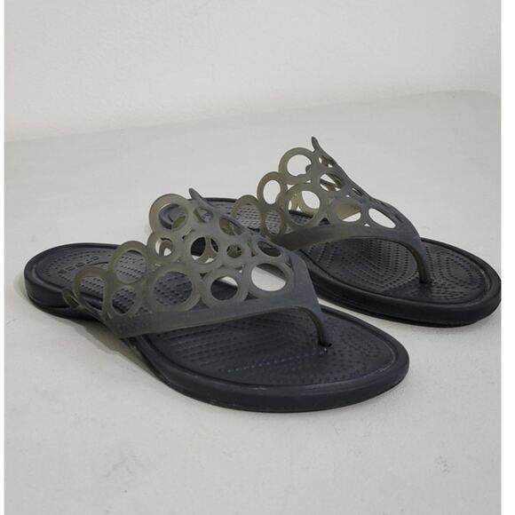 Crocs Sandals Womens 8 Adrina Bubbles Jelly Flip Flops Black Thongs Summer Fun - Picture 1 of 8